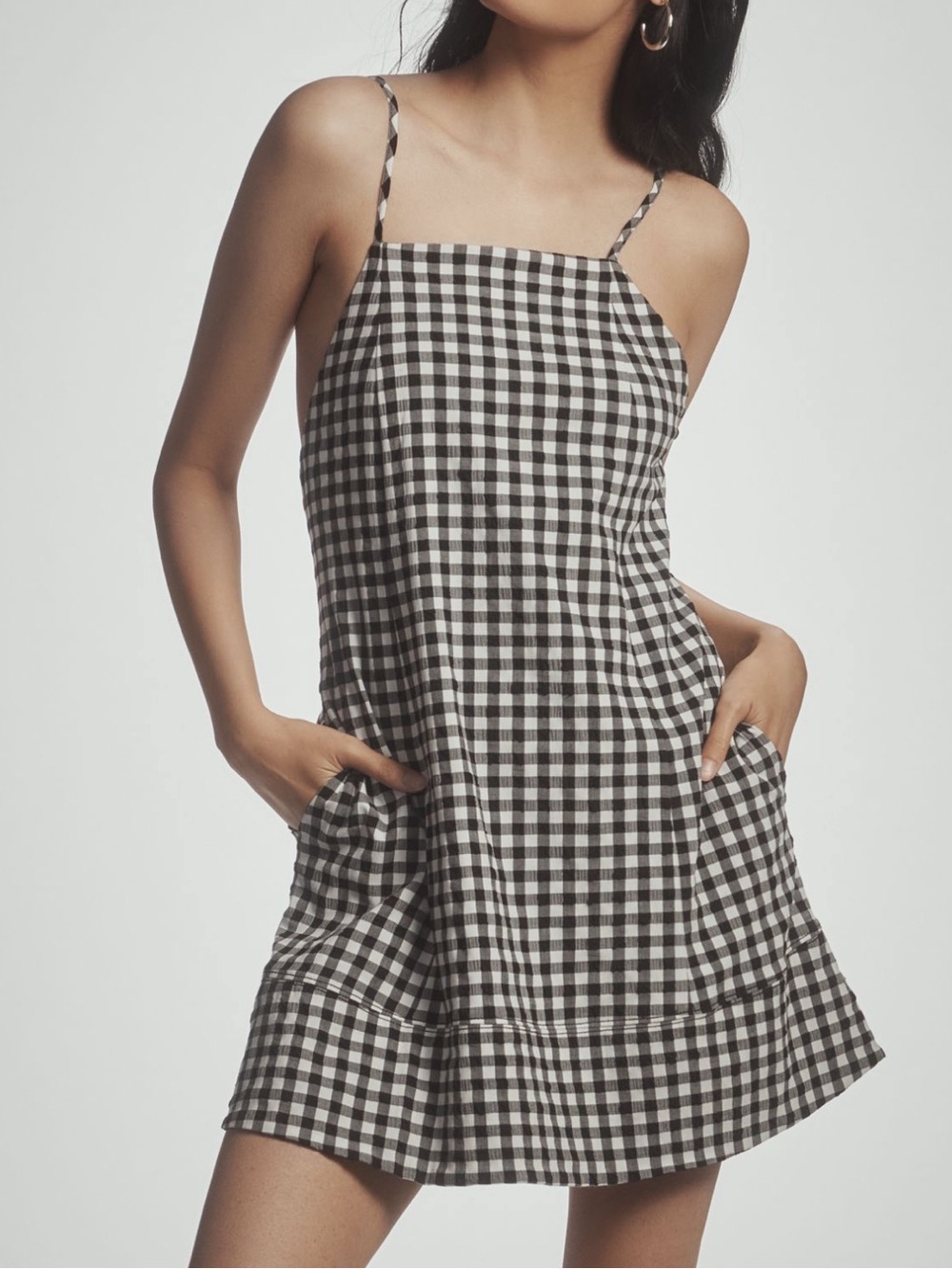 NWT Anthropologie Apron-Style Gingham Spaghetti‑Strap Mini Dress
